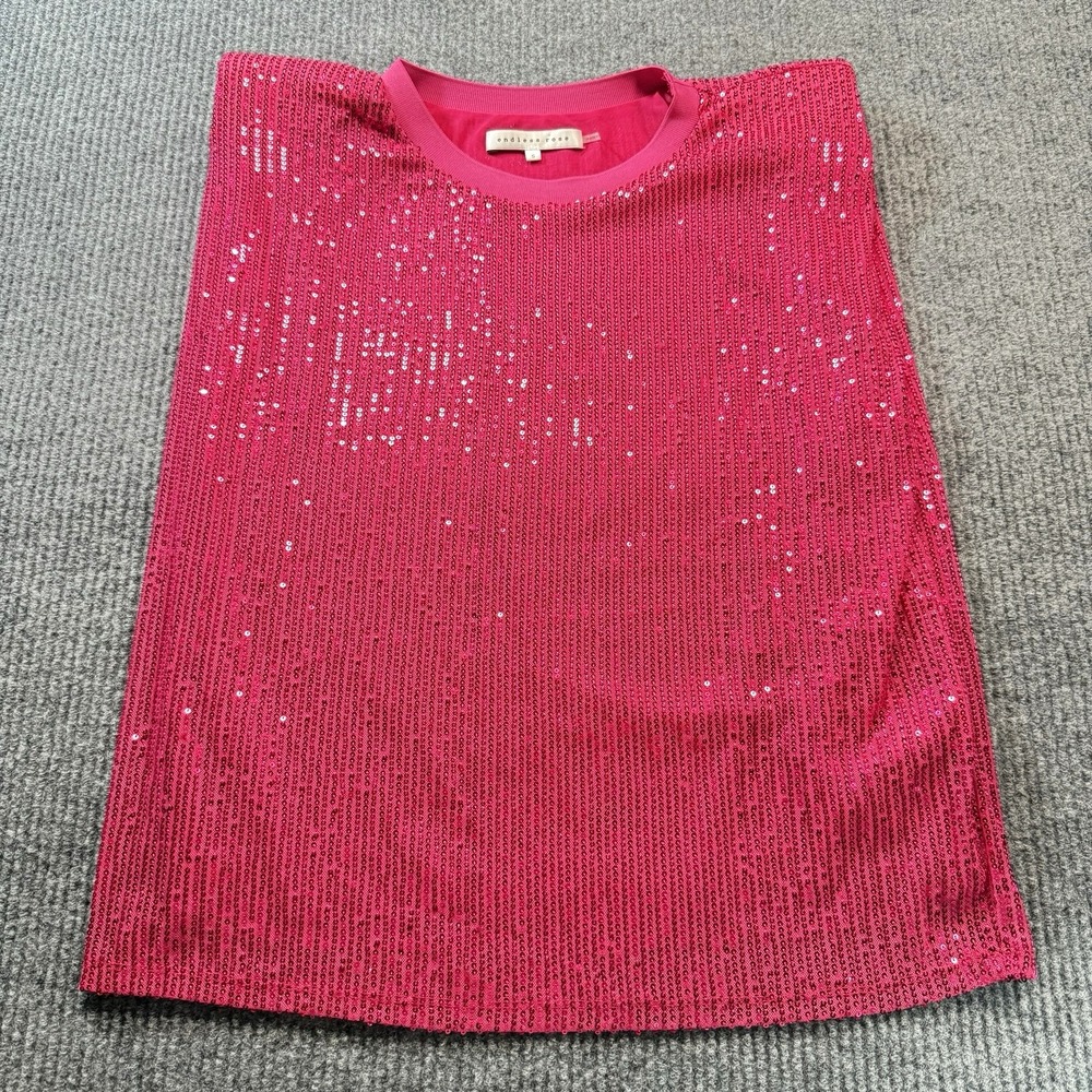 Endless Rose Top Womens Small Sleeveless Sequin Shoulder Pads Pink Disco Retro